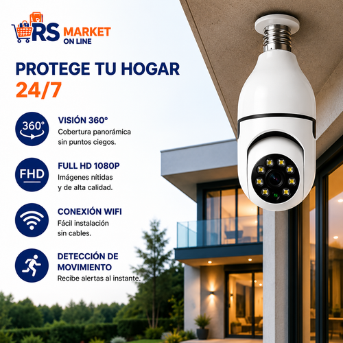 Cámara Ampolleta WiFi 360° HD con Visión Nocturna y Audio Bidireccional